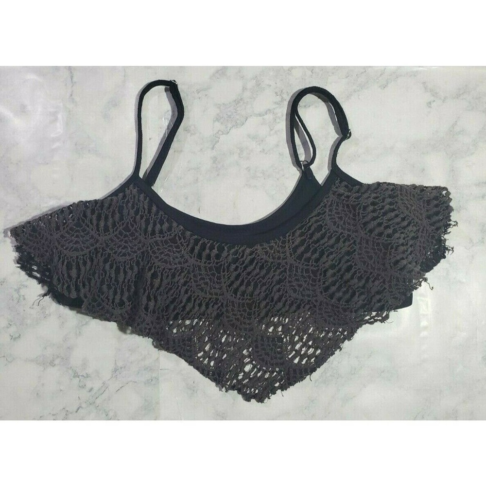 Xhilaration Swim Top Size Small Black Gray Adjustable Summer Bikini One Piece